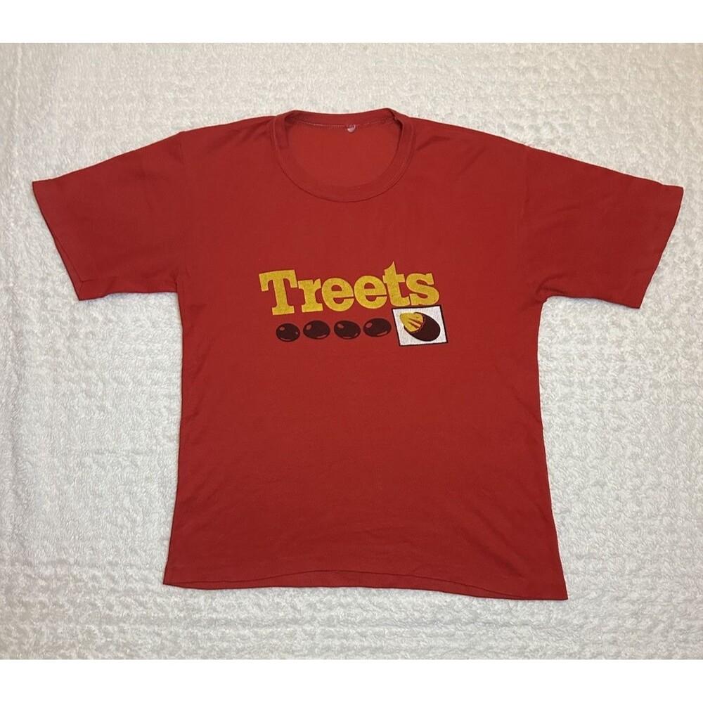 VTG 70/80s Treets Chocolate Peanuts Candy Promo T Shirt Size M Single Stitch Red